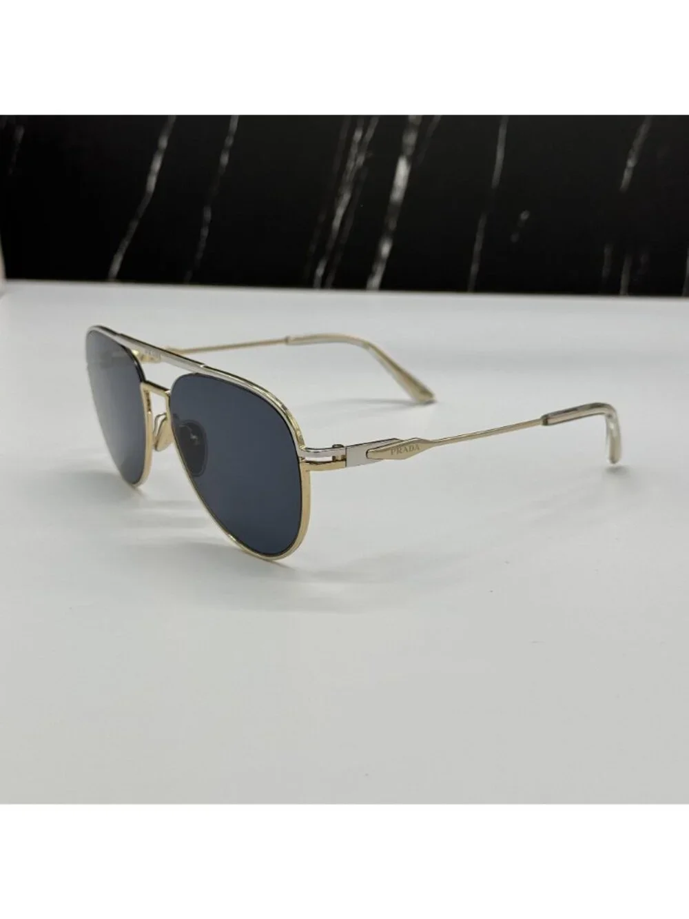 NWT Prada PR54ZS 17F09T Aviator Gold Gray Unisex Sunglasses Authentic